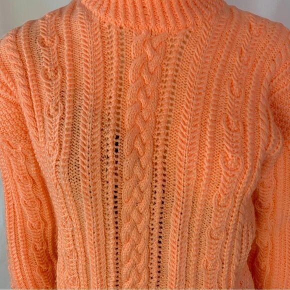 HANDMADE PASTEL CABLE  KNIT SWEATER MOCK NECK OVERSIZED CHUNKY SWEATER SMALL - Picture 5 of 7